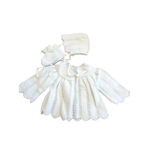 Renzo Vintage Knit Baby Sweater Hat Booties Mint Green Size 0-3 Months - Picture 1 of 8